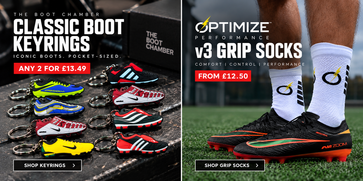 The Boot Chamber Classic Boot Keyrings and Optimize v3 Grip Socks homepage promotion